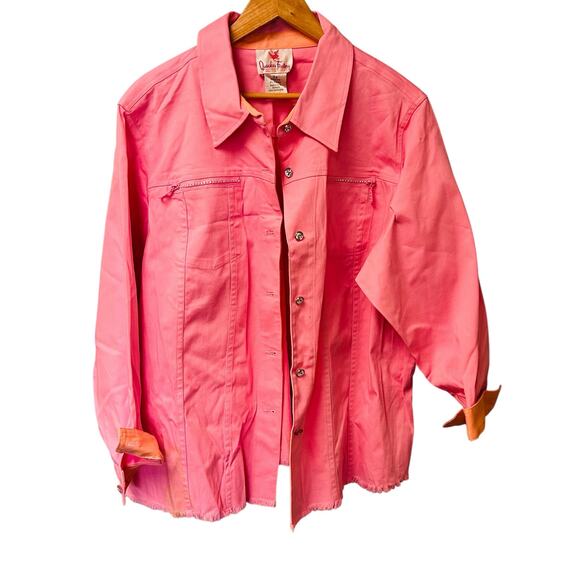 Quacker Factory ‎ Pink Long Sleeve Jacket Jewel Button Plus Size 2X - Picture 1 of 11